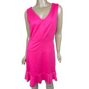Jennifer Lopez Deep Pink Dress Size 8 Sleeveless Ruffled Hem Fitted Waist